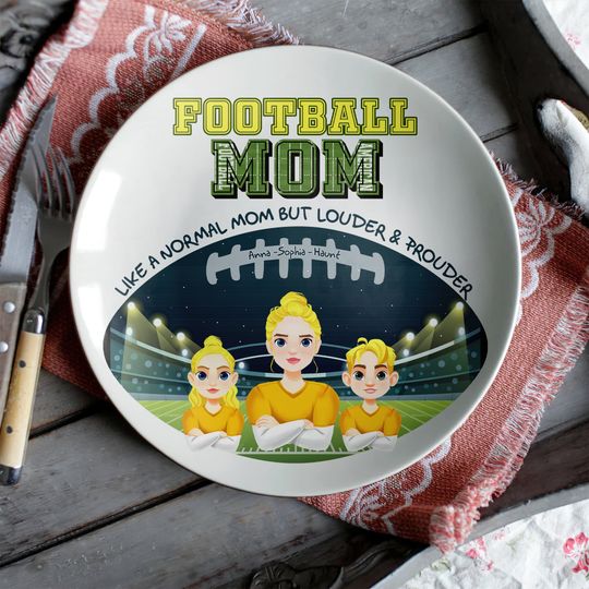 Personalized Gift For Football Mom Ceramic Round Plate Mother's Day