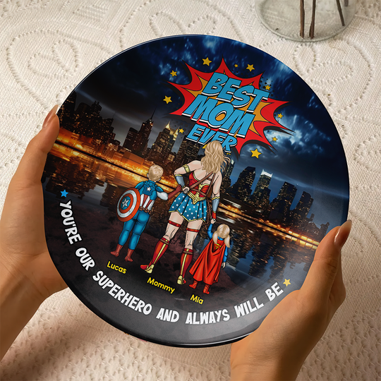 Discover Personalized Gift For Mom Ceramic Round Plate Mother's Day Super Mom