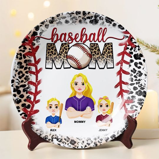 Personalized Gift For Mom Ceramic Round Plate Mother's Day Baseball Mom