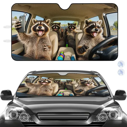 Discover Raccoon Windshield Sunshade UV Heat Blocker Visor Screen