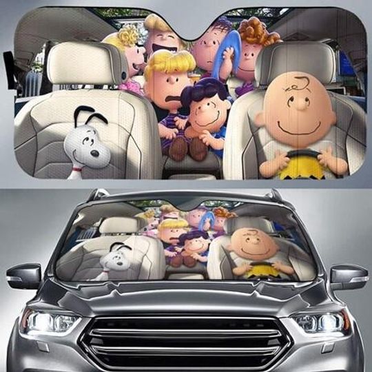 Discover Snoopy And Charlie Brown Car Sunshade, Peanuts Snoopy Car Window Sun Shade, Cute Cartoon Windshield Cover, Snoopy Summer Car Accessory