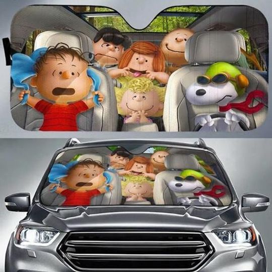 Discover Cute Snoopy Car Sun Shade, Cartoon Car Window Cover, Snoopy And Friends Windshield Sun Shade, Peanuts Snoopy Auto Accessory
