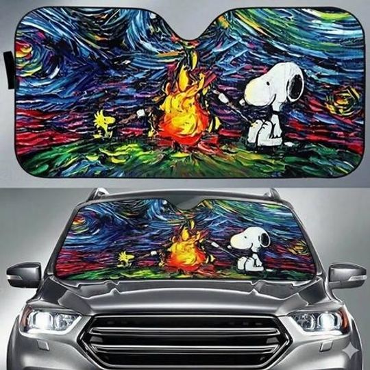 Discover Peanuts Cartoon Car Sunshade, Snoopy Woodstock Windshield Shade, Cute Car Window Sun Protector Cover, Gift For Snoopy Lovers