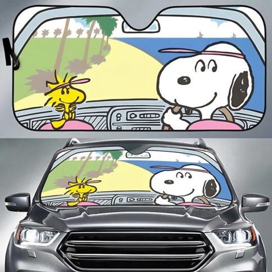 Discover Snoopy And Woodstock Car Sunshade, Peanuts Snoopy Car Window Sun Shade, Cute Cartoon Windshield Cover, Snoopy Summer Car Accessory