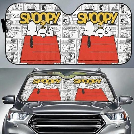 Discover Snoopy Car Sun Shade, Cartoon Car Window Cover, Cute Snoopy Windshield Sun Shade, Peanuts Snoopy Auto Accessory