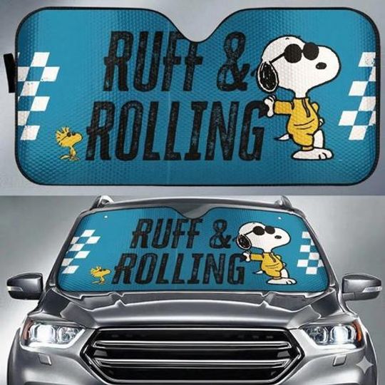 Discover Snoopy Car Sun Shade Ruff And Rolling, Peanuts Windshield Sunshade, Cartoon Auto Sun Visor, Cute Snoopy Car Accessories, Gift For Dog Lovers