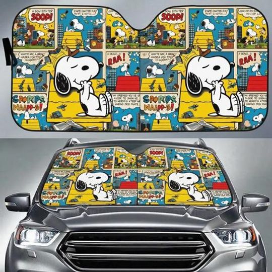 Discover Snoopy Cartoon Car Sunshade, Peanuts Snoopy And Charlie Brown Windshield Shade, Cute Car Window Sun Protector Cover, Gift For Snoopy Lovers