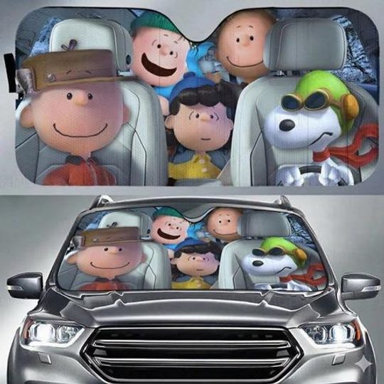 Discover Cute Snoopy Car Sun Shade, Cartoon Car Window Cover, Snoopy And Friends Windshield Sun Shade, Peanuts Snoopy Auto Accessory