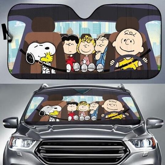 Discover Snoopy And Charlie Brown Windshield Sunshade, Peanuts Cartoon Car Window Sun Shade, Cute Snoopy Auto Sunshade Accessory