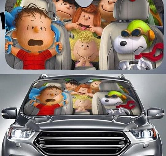 Discover Snoopy Cartoon Car Sunshade, Peanuts Snoopy And Charlie Brown Windshield Shade, Cute Car Window Sun Protector Cover