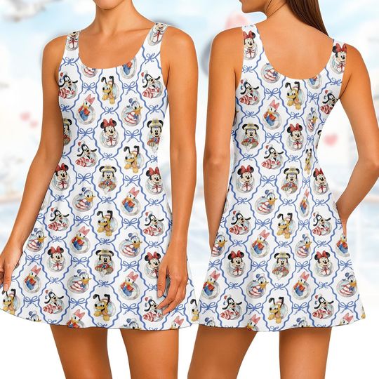 Discover Disney Cruise Skater Dress, Disney Nautical Mini Dress, Mickey & Minnie A-line Dress, Disney Vacation Outfit, Gift For Disney Fans