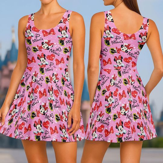 Minnie Mouse Skater Dress, Disney Minnie Women Dress, Disneyland Dress, Disneyworld Dress, Disney Running, Run Disney, Gift For Her