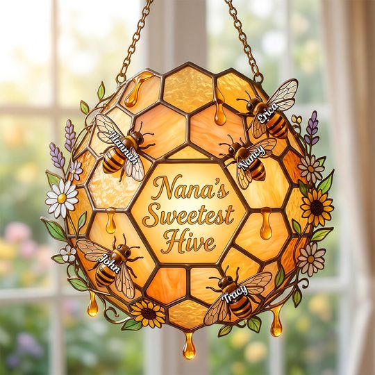 Grandma Bee Sweetest Hive Suncatcher - Personalized Gifts For Grandma