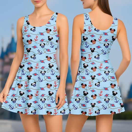 Disney Cruise Skater Dress, Mickey And Friends Cruise Women Dress, Minnie Donald Daisy Goofy Casual Dress, Summer Beach Dress,Sleepwear