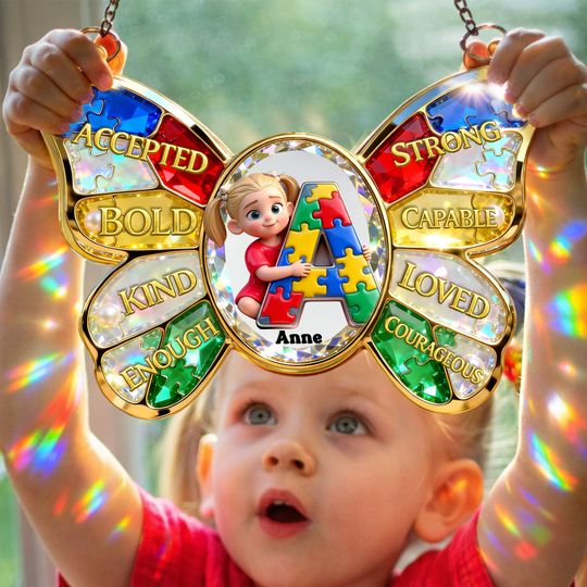 Discover Autism Kids Suncatcher  - Custom Photo Gifts For Autism Awareness Suncatcher Ornament