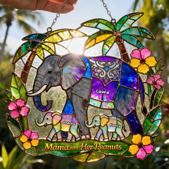 Discover Elephant Mom And Kids Suncatcher Ornament - Personalized Gifts For Mother's Day Suncatcher Ornament