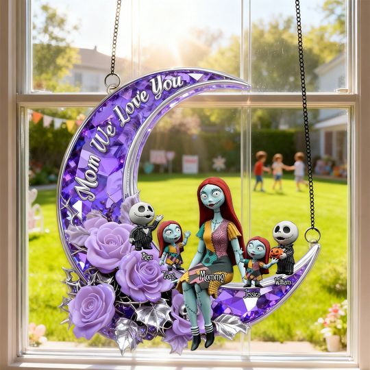 Horror Mom And Kids Suncatcher  - Personalized Gifts For Mother's Day Suncatcher Ornament