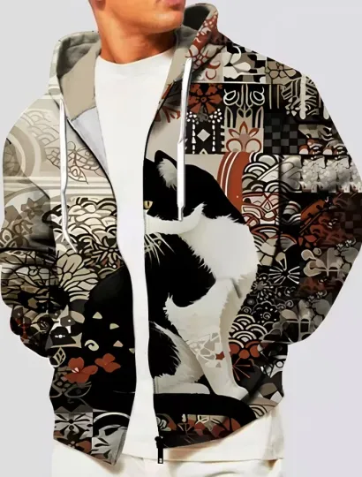 Discover Fortune Cat 3D Print AOP Zip-Up Hoodie