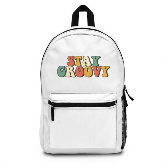 Discover Stay Groovy Backpack | Fun Casual Daypack for School, Travel, Festivals, Gifts
