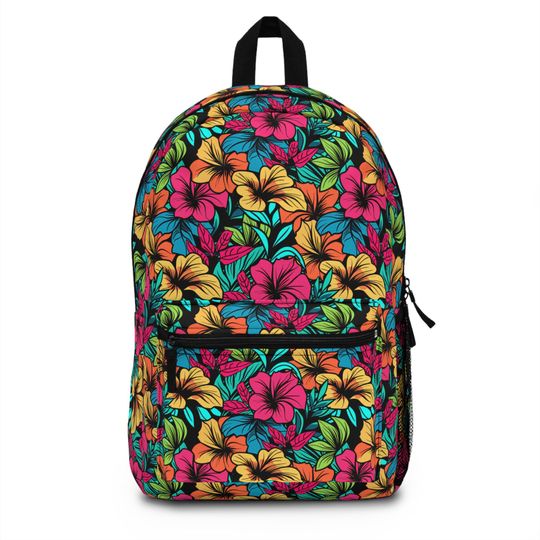 Discover Vibrant Floral Polyester Backpack, Travel School Bag