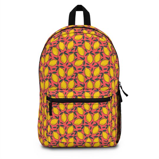 Discover Vibrant Lemon Print Backpack, Stylish Student Daypack