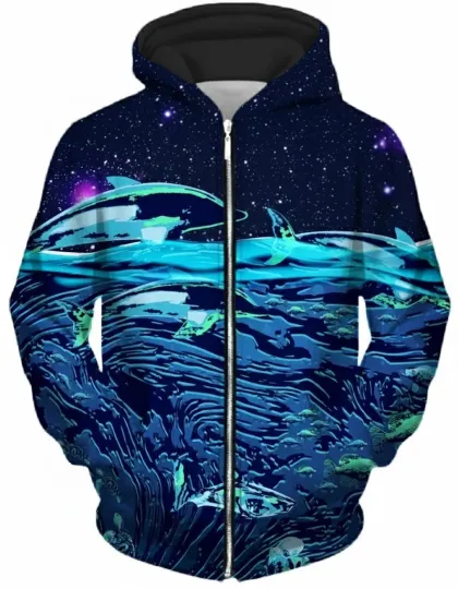 Discover Marine Creatures & Galaxy 3D AOP Zip Up Hoodie Unisex S-5XL