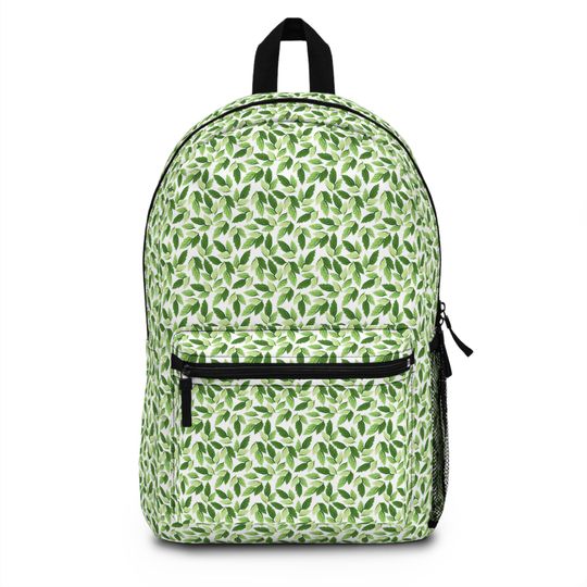 Discover Leafy Green Floral Print Backpack, Eco-Friendly School Bag