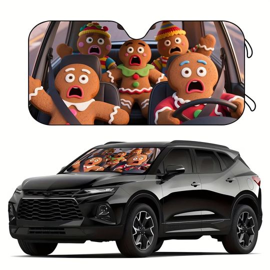 Discover Funny Gingerbread Man Car Sunshade Windshield Polyester Heat Blocker