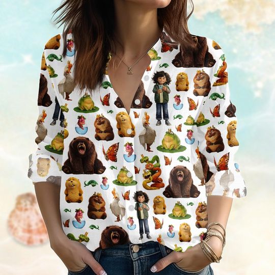 Discover Disney Pixar Hoppers Linen-Look Shirt, Hoppers Tom Lizard Mabel Ellen Bear Women Shirt, Disneyland Vacation 2026 Blouse Shirt For Her