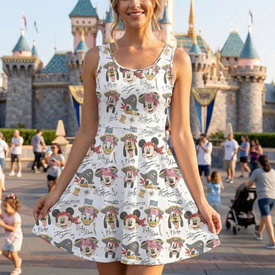 Discover Pirates Disney Mickey Mouse Cruise Skater Dress, Disney Mouse Women Dress, Cartoon Summer Dress, Mickey Dress For Her, Magic Kingdom Gift