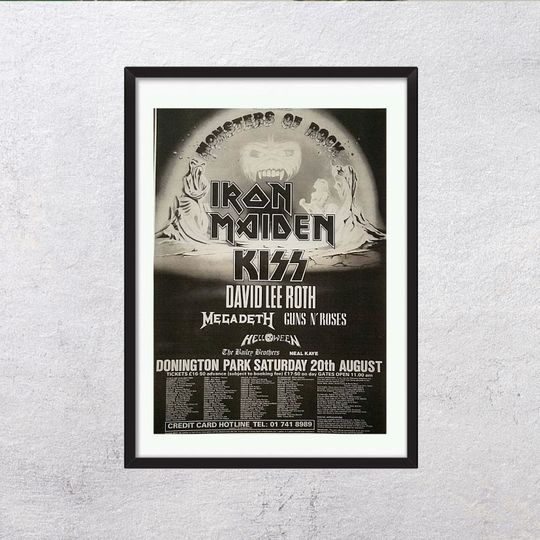 Discover Monster of Rock 1988 Vintage Poster Iron Maiden Kiss Megadeth Guns N' Roses