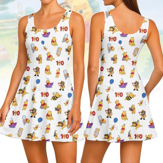 Winnie Pooh 100th Anniversary Skater Dress, Disneyland Trip 2026 Women Dress, Bear With Honey Dress For Her, Retro Pooh Lovers Shirt