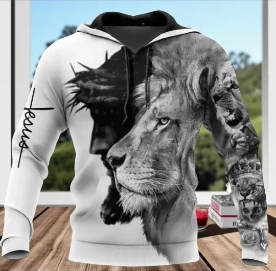 Discover 3D Jesus & Lion Face Hoodie All-Over Print Unisex