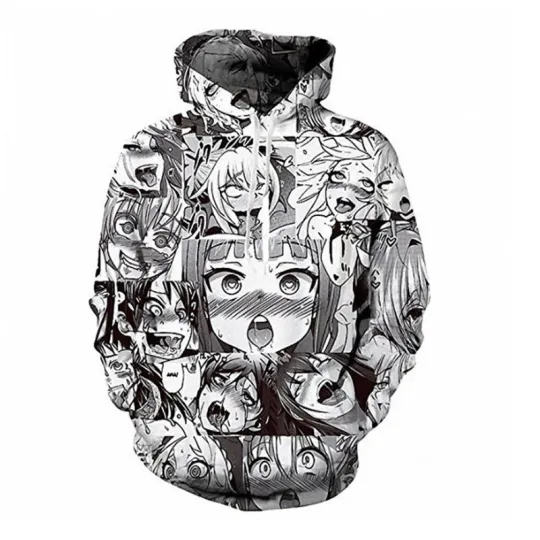 Discover Ahegao Face Hoodie Men's Manga 3D Printed Pullover