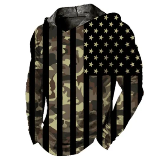 Discover Men's Brown Camouflage 3D Hoodie with Graphic American Flag