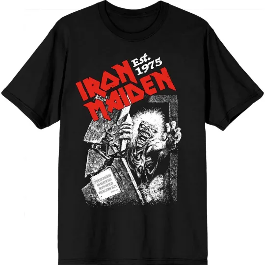 Discover Men's Iron Maiden No Prayer Grave Red Logo T-Shirt