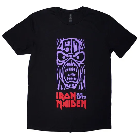 Discover Men's Iron Maiden Est. 1975 Stamp Logo Purple T-Shirt