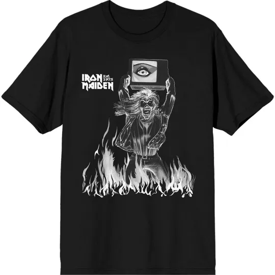 Discover Men's Iron Maiden Est. 1975 Holy Smoke Flames Crop T-shirt