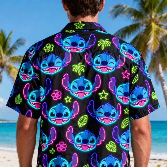 Discover Stitch Inspired Hawaiian Style Shirt, Tropical Summer Button Up for Vacation & Park Travel 2026