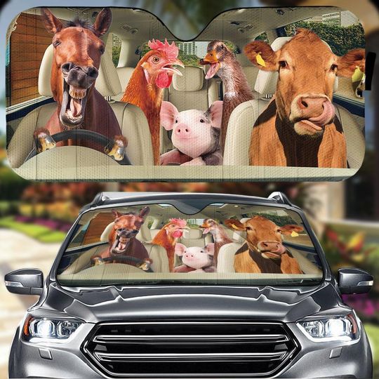 Discover Farm Animals Car Auto Sunshade, Funny Animal Sun Shade For Car, Car Windshield For Family, Cow Horse Sun Visor Car, Animal Love Gift