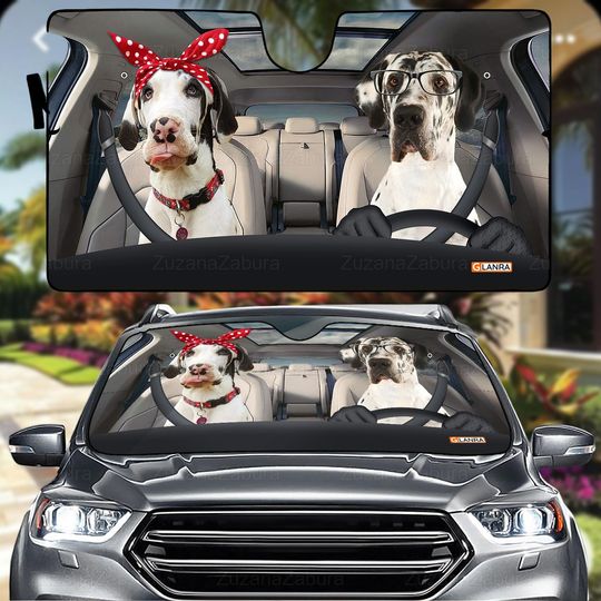 Discover Great Dane Car Sunshade, Cute Dog Auto Sun Shade, Dog Mom Car Decor, Car Windshield Cover Gift For Dog Lover, Animal Sun Shade For Car