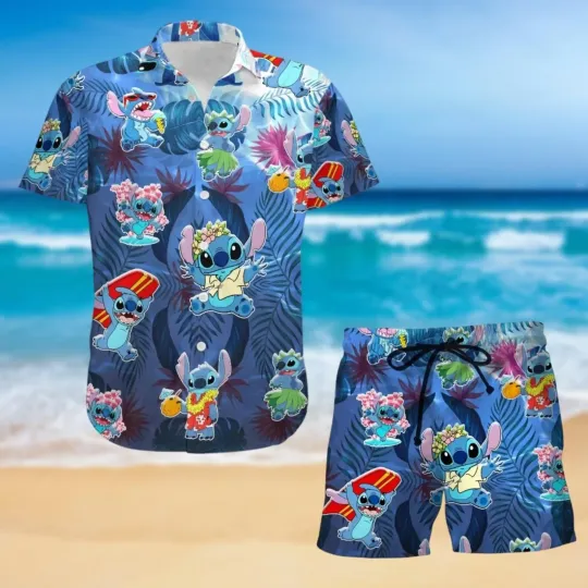 Discover Stitch Disney Cartoon 3D Hawaiian Shirt and Shorts