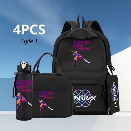 Discover Kpop Demon Hunter Black Student Backpack High-Capacity Anime Rucksack with Matching Accessories