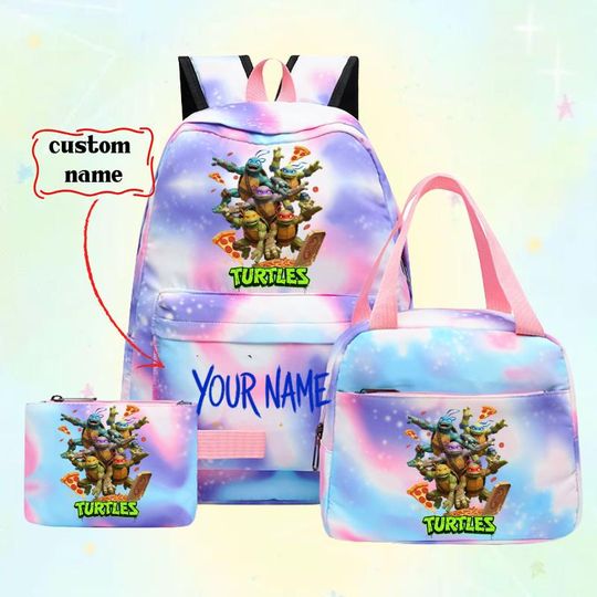 Discover Personalized Ninja Turtles Backpack Set, Vintage Cartoon School Bag, Boys Gift