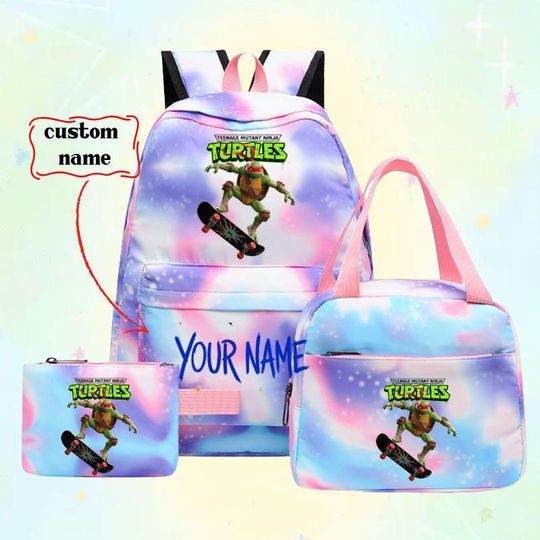 Discover Custom Name Ninja Turtles Backpack Set, Personalized name School Bag, Retro Childhood Memories Gift