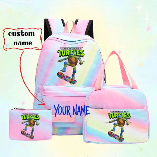 Discover Custom Name Ninja Turtles Backpack Set, Personalized Rainbow Ombre School Bag, hildhood Memories Gift