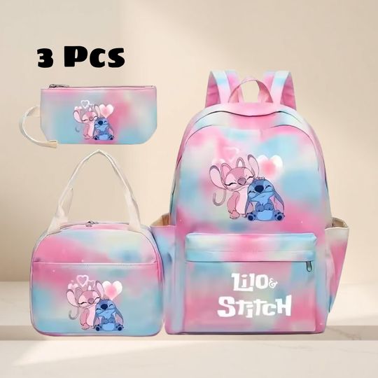 Discover Lilo and Stitch 3PCS Backpack Set, Pastel Tie-Dye School Bookbag, Lunch Bag, Pencil Case
