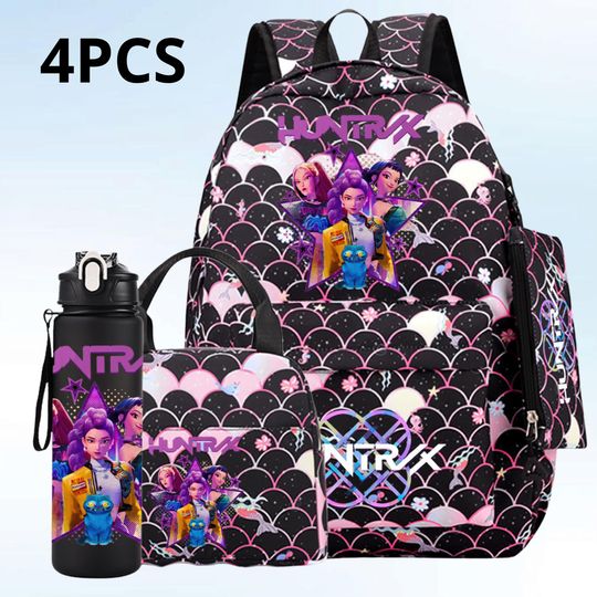 Discover Kpop Demon Anime Backpack Set for Girls  4PCS Star Print School Bag Bundle with Bottle & Lunch Case