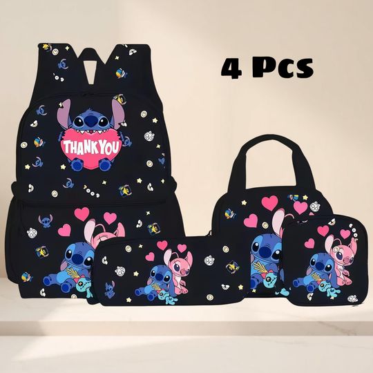 Discover Stitch 4-Piece School Backpack Set: Kids Travel Rucksack, Lunch Tote, Pencil Case