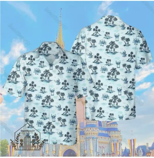 Discover Halloween Retro Disney Stitch Beach Palm Tree Hawaiian Shirt